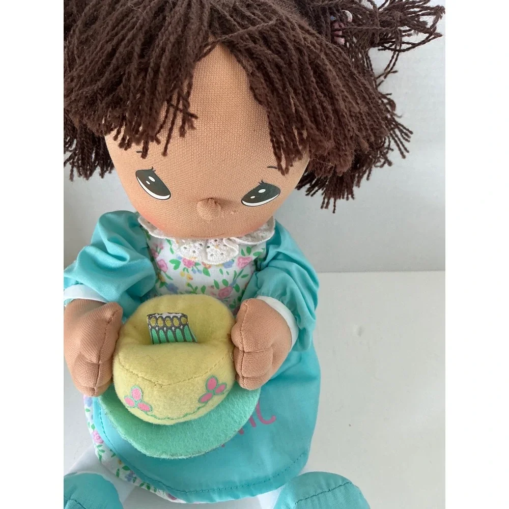 Precious Moments Y2K April Birthday Cloth Doll Floral Dress Teal Apron 12